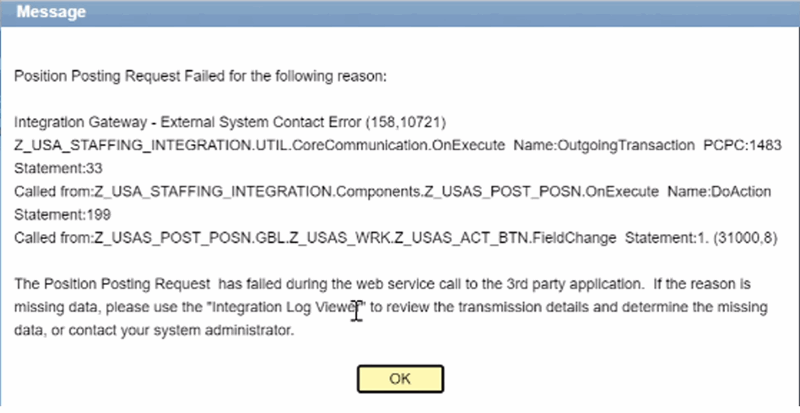 Position Posting Request Failed Message